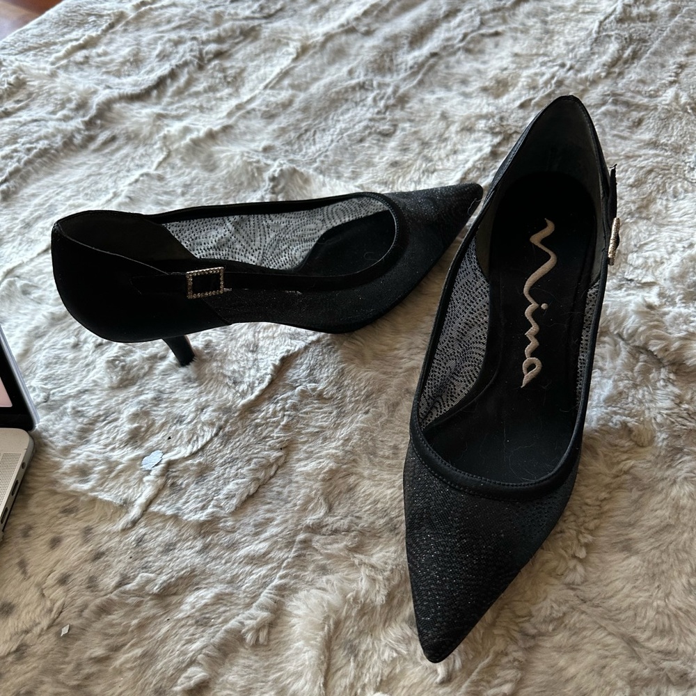 Nina Black Mesh Heels for Women